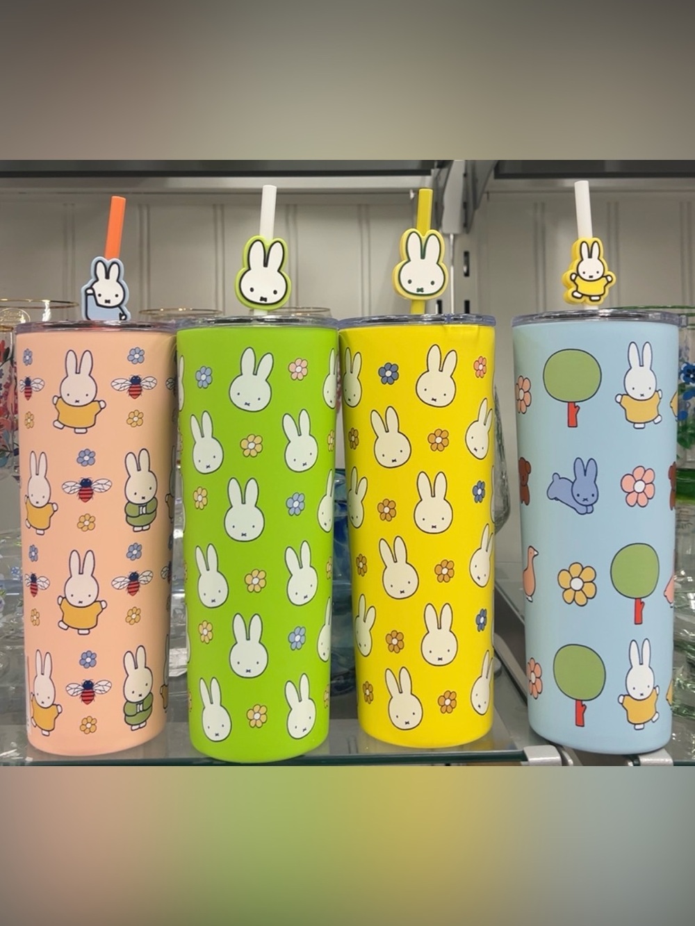 Cute Miffy Stainless Travel Tumbler — Green, Yellow, Baby Blue & Peach